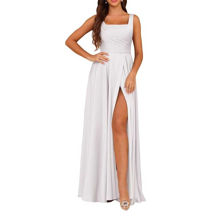 Spaghetti Straps Satin Bridesmaid Dresses Long A-line Wedding Ball Gowns