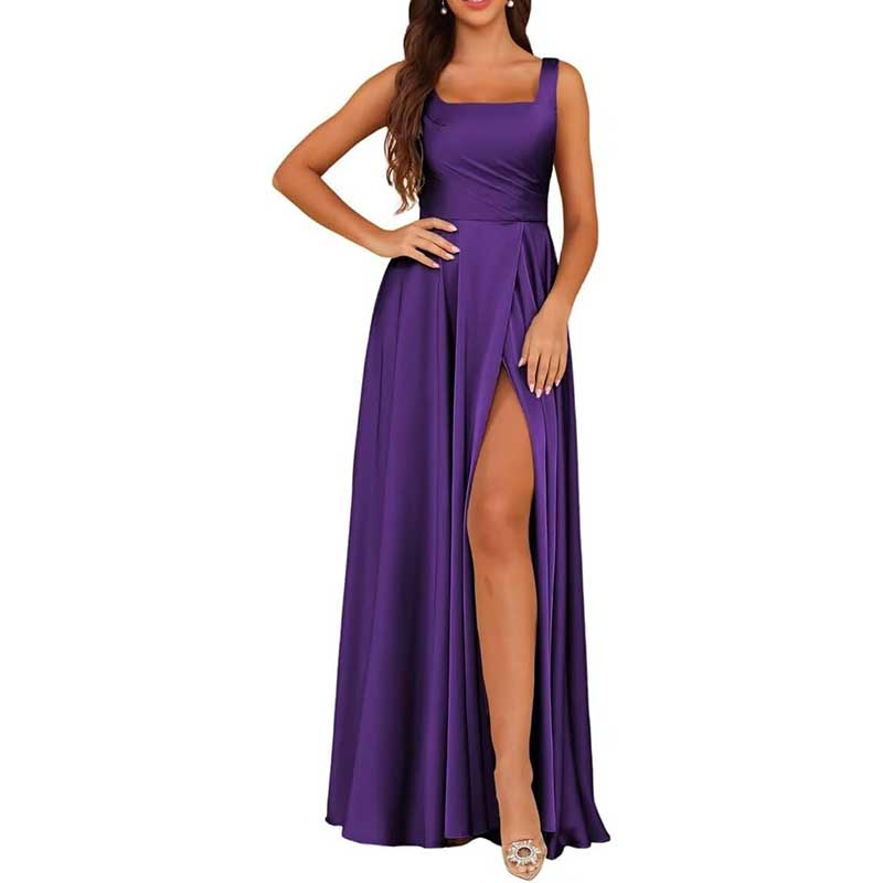 Spaghetti Straps Satin Bridesmaid Dresses Long A-line Wedding Ball Gowns