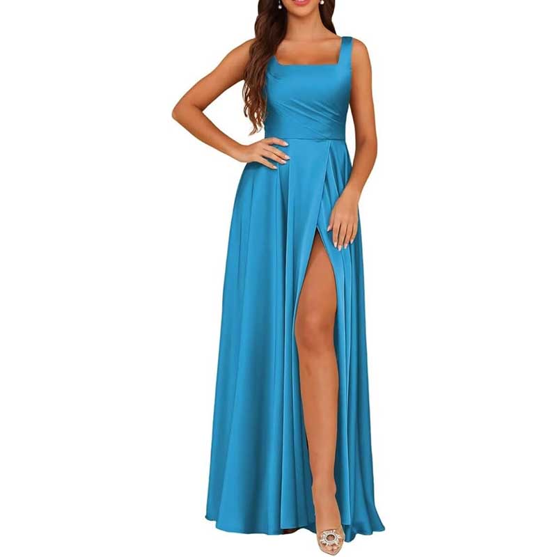 Spaghetti Straps Satin Bridesmaid Dresses Long A-line Wedding Ball Gowns