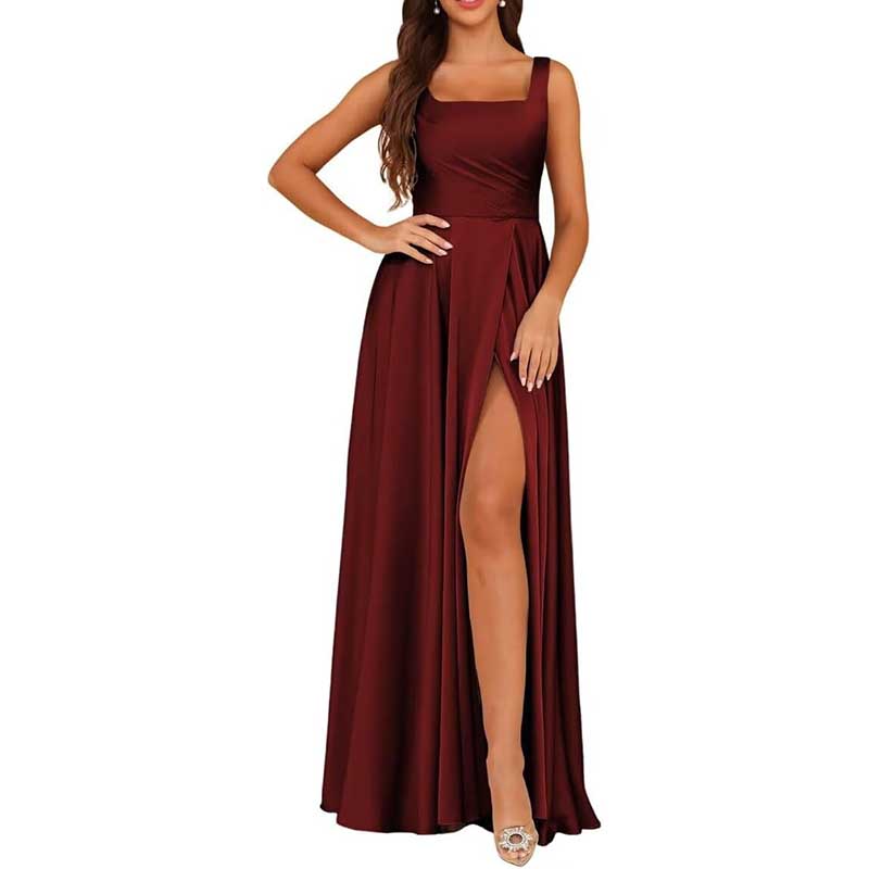 Spaghetti Straps Satin Bridesmaid Dresses Long A-line Wedding Ball Gowns