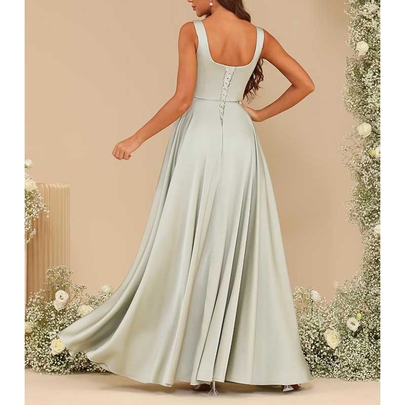 Spaghetti Straps Satin Bridesmaid Dresses Long A-line Wedding Ball Gowns