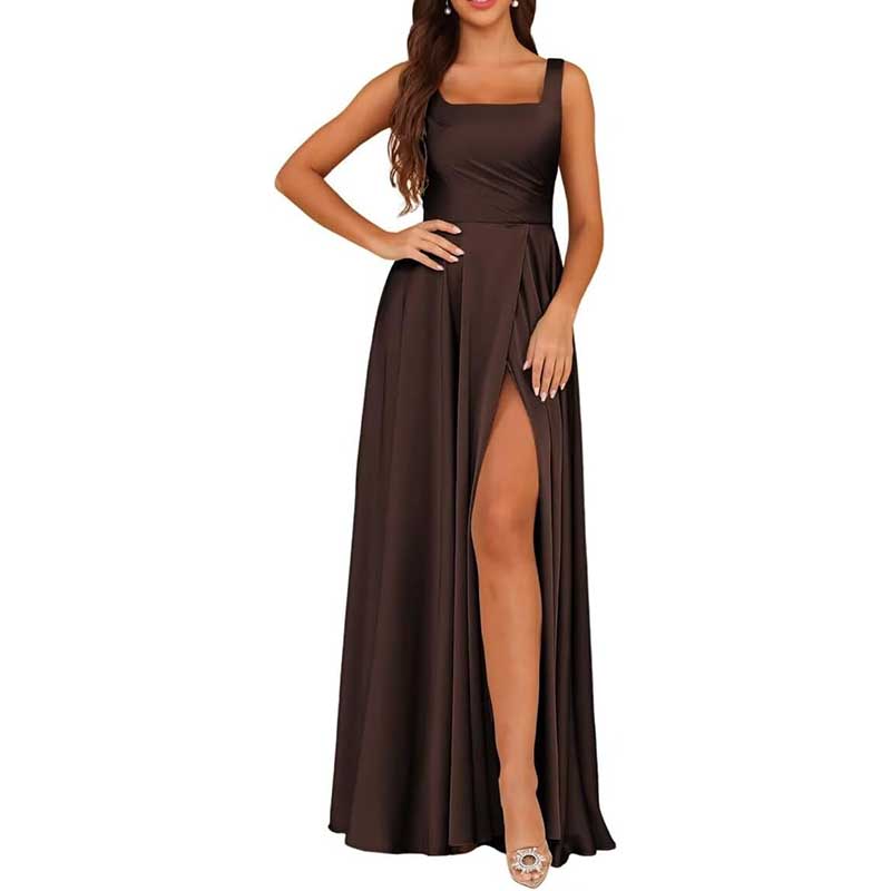 Spaghetti Straps Satin Bridesmaid Dresses Long A-line Wedding Ball Gowns