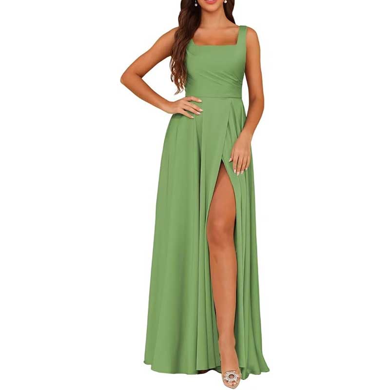 Spaghetti Straps Satin Bridesmaid Dresses Long A-line Wedding Ball Gowns