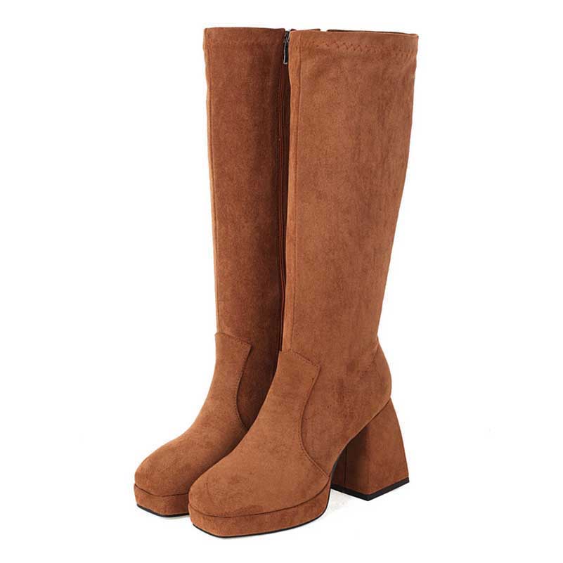 Women's Knee-Length Suede Boots | Chunky Heel & Timeless Style