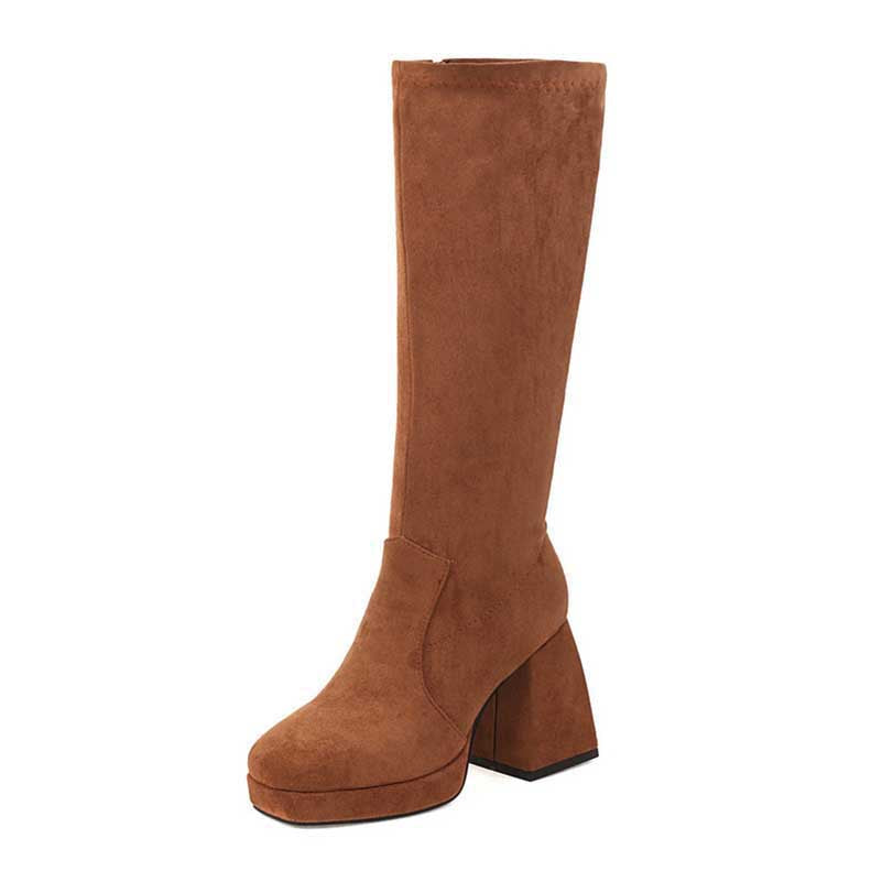 Women's Knee-Length Suede Boots | Chunky Heel & Timeless Style