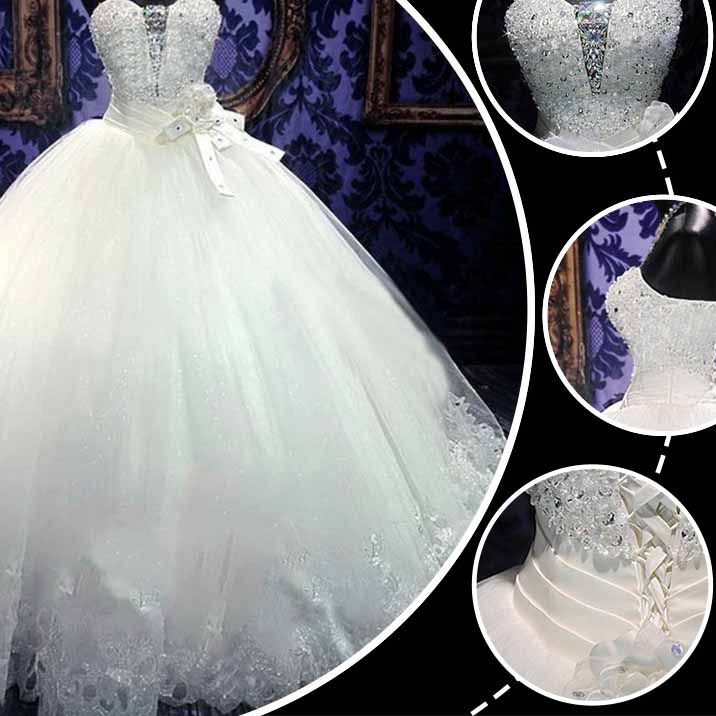 Sweetheart Bridal Gown Lace-Up Crystal Embellished Wedding Dress