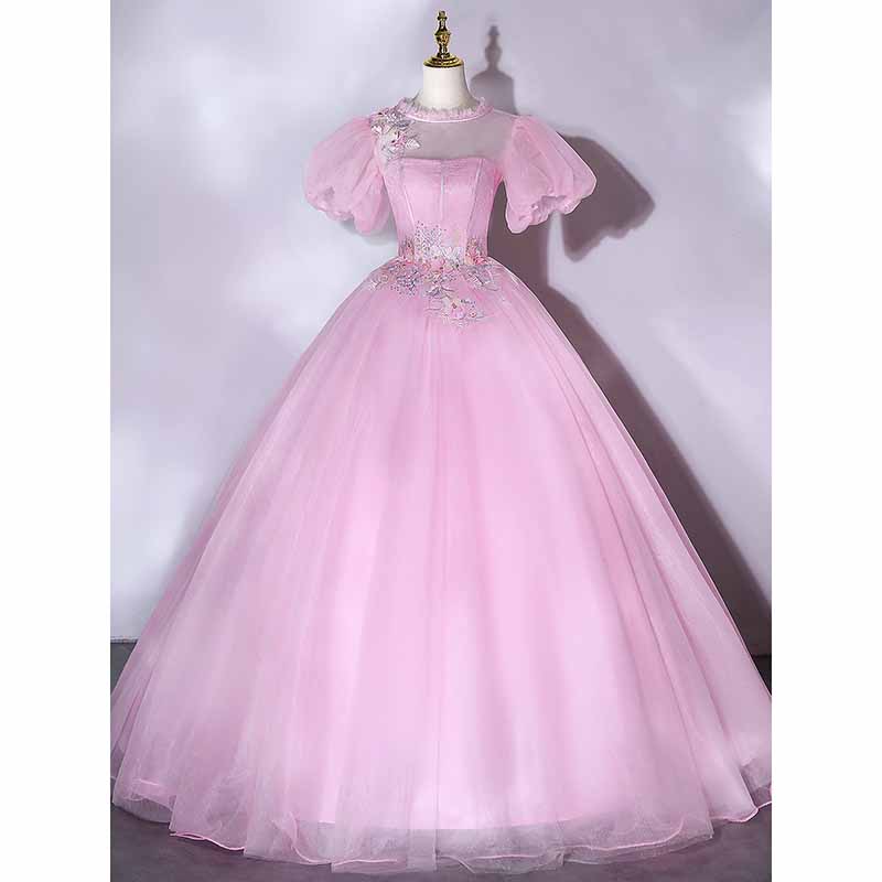 Tulle Appliques Puff Sleeve Quinceanera Dress Ball Gowns