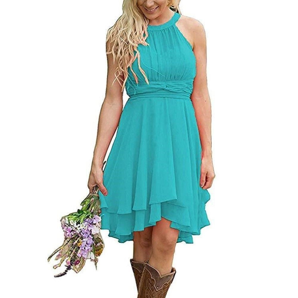 Western Wedding Guest Dress Chiffon Knee Length Bridesmaid Dress
