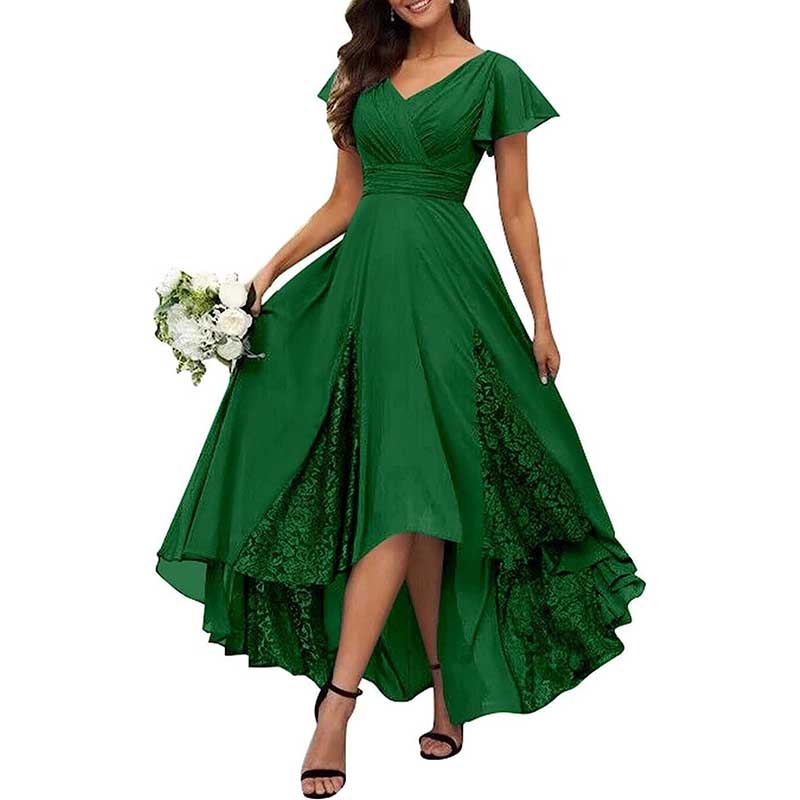 V-Neck Long Bridesmaid Dress Chiffon, Lace & Customizable Colors