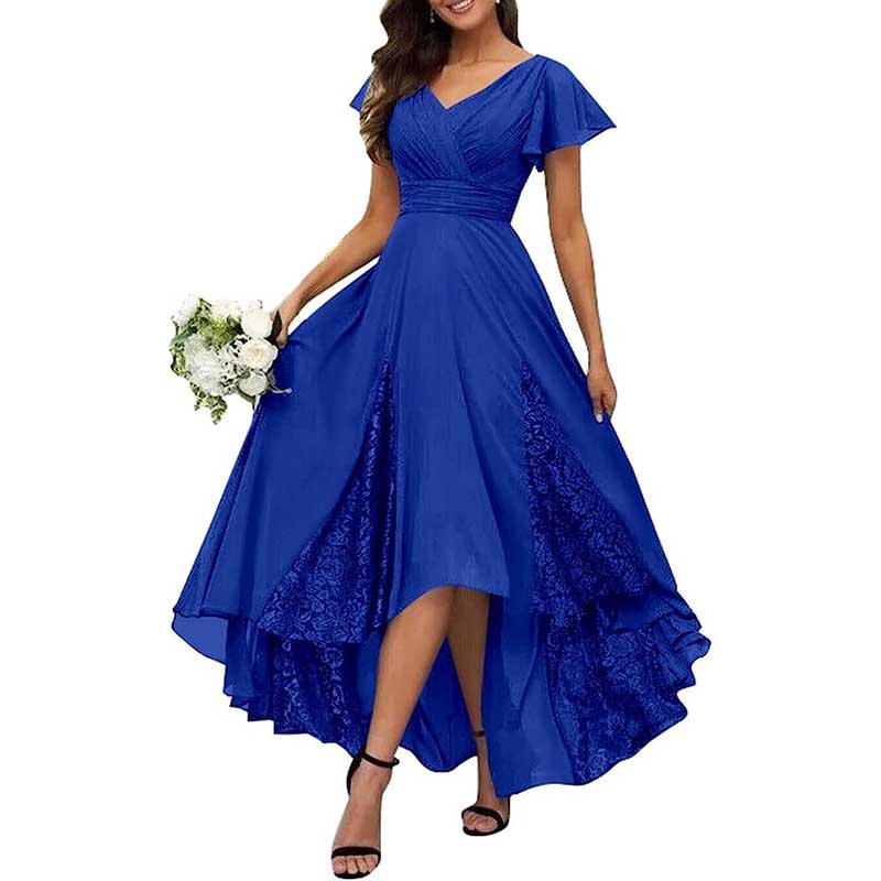 V-Neck Long Bridesmaid Dress Chiffon, Lace & Customizable Colors