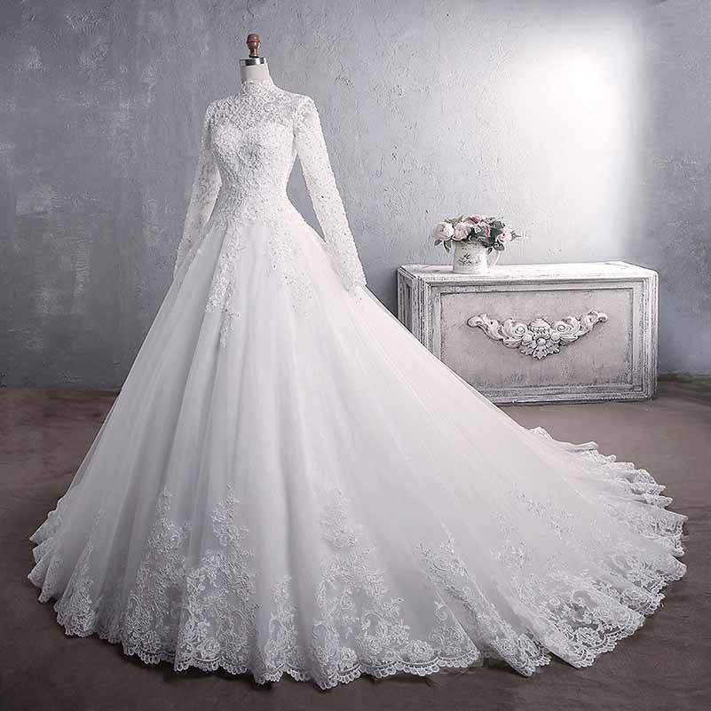 Vintage Custom Bridal Dress Long Sleeves Lace Wedding Dresses With Appliques