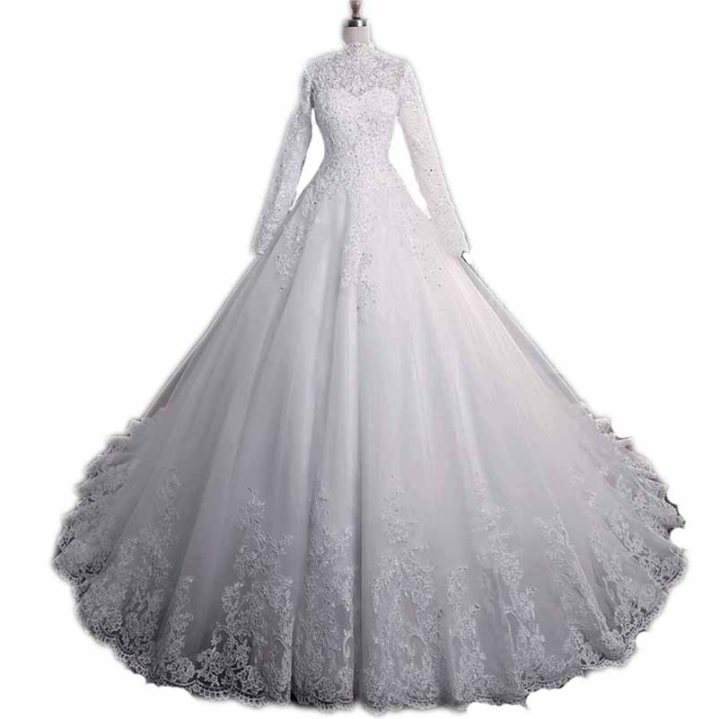 Vintage Custom Bridal Dress Long Sleeves Lace Wedding Dresses With Appliques
