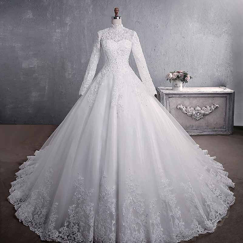 Vintage Custom Bridal Dress Long Sleeves Lace Wedding Dresses With Appliques