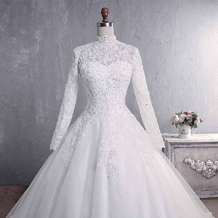 Vintage Custom Bridal Dress Long Sleeves Lace Wedding Dresses With Appliques