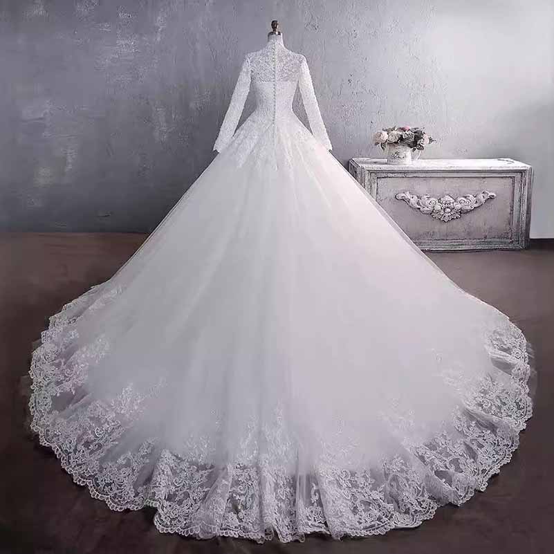 Vintage Custom Bridal Dress Long Sleeves Lace Wedding Dresses With Appliques