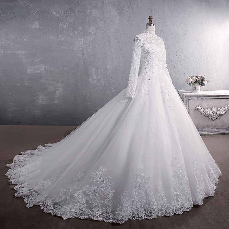 Vintage Custom Bridal Dress Long Sleeves Lace Wedding Dresses With Appliques