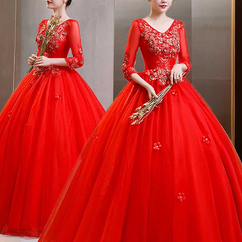 Vintage Lace Flower Appliques Prom Dress Quinceanera Dress