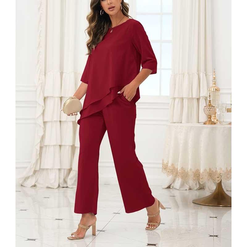 Chiffon Wedding Pant Suit Elegant 2 Piece Set Mother of Bride Wear