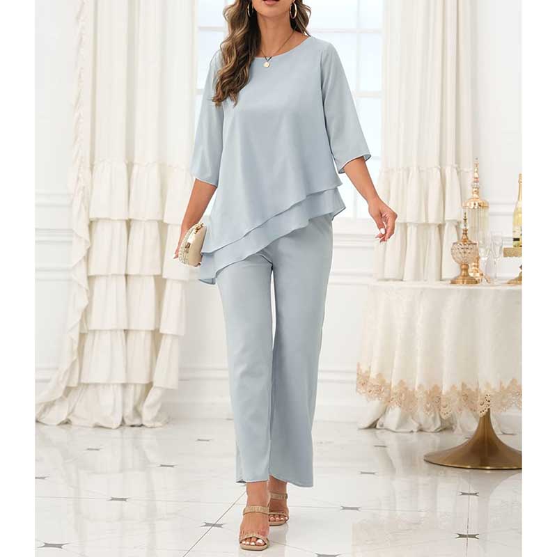 Chiffon Wedding Pant Suit Elegant 2 Piece Set Mother of Bride Wear