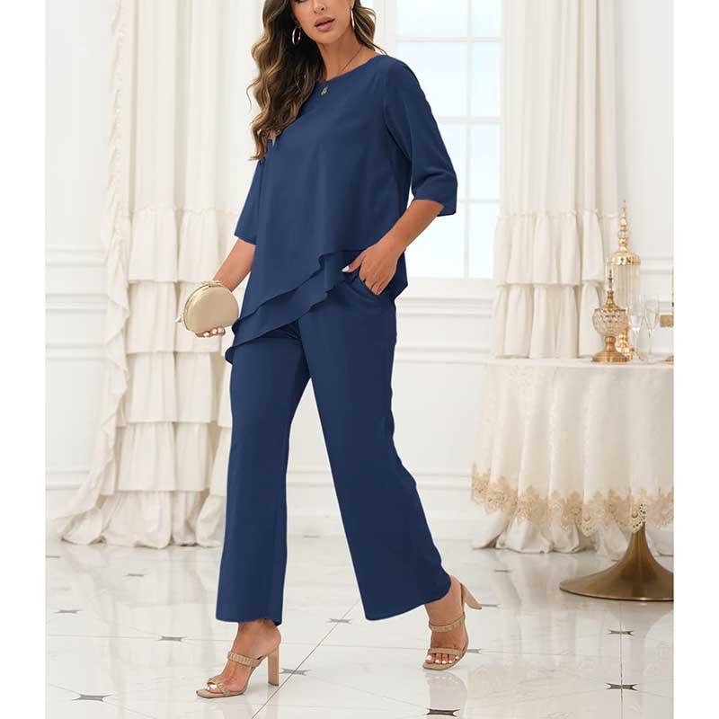 Chiffon Wedding Pant Suit Elegant 2 Piece Set Mother of Bride Wear