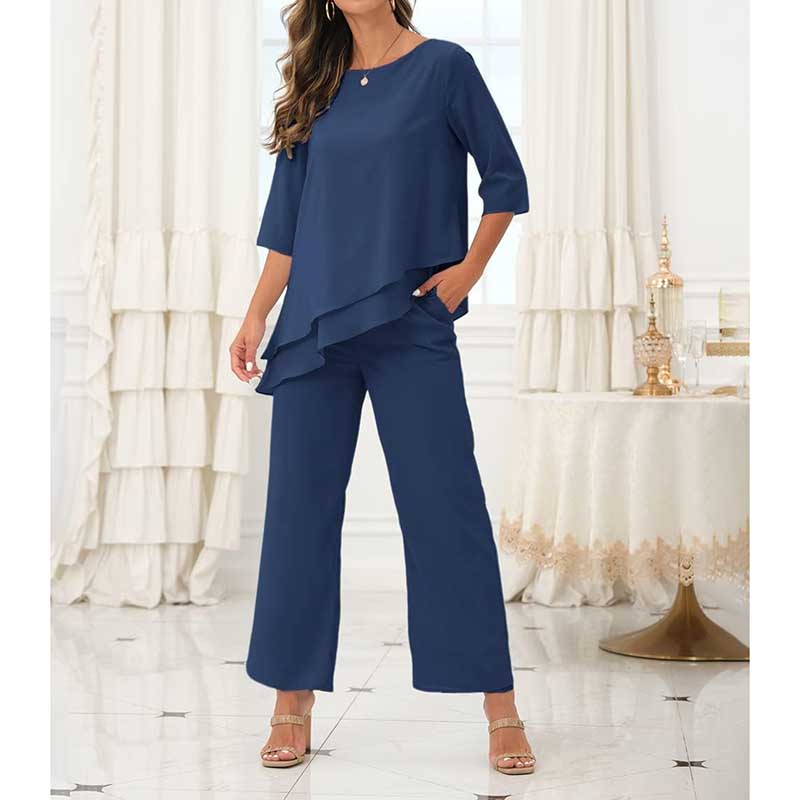 Chiffon Wedding Pant Suit Elegant 2 Piece Set Mother of Bride Wear