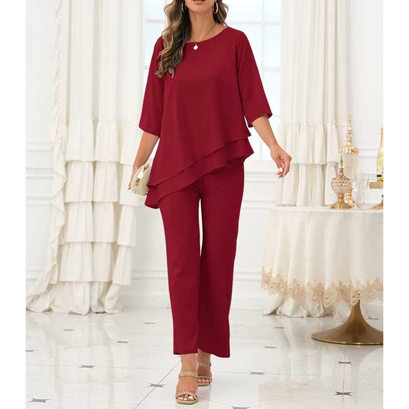 Chiffon Wedding Pant Suit Elegant 2 Piece Set Mother of Bride Wear
