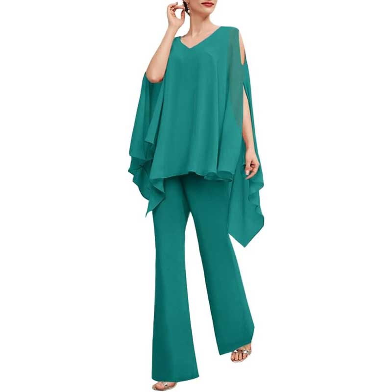 Wedding Guest Pant Suit 2 Piece Set Formal Chiffon Evening Party Outfit
