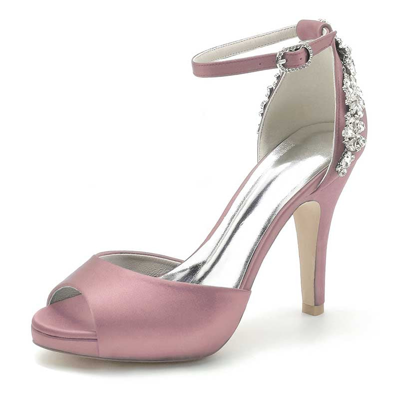 3.94" Wedding Platform Shoes Ankle Strap Rhinestones Prom Shoes