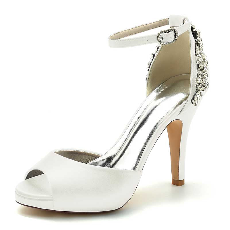 3.94" Wedding Platform Shoes Ankle Strap Rhinestones Prom Shoes