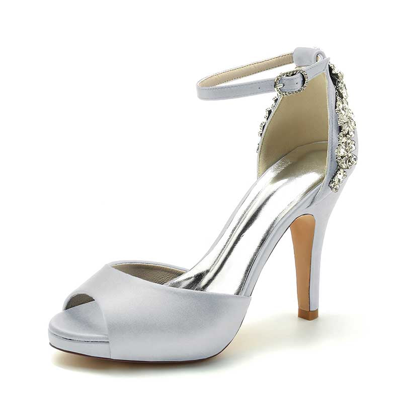 3.94" Wedding Platform Shoes Ankle Strap Rhinestones Prom Shoes