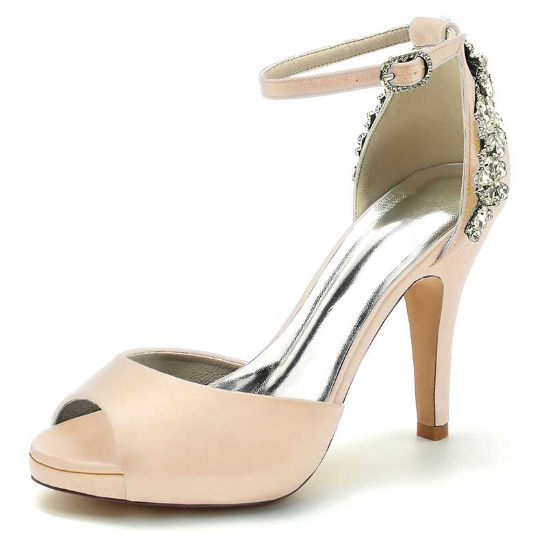 3.94" Wedding Platform Shoes Ankle Strap Rhinestones Prom Shoes