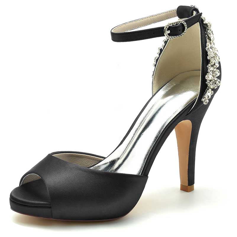 3.94" Wedding Platform Shoes Ankle Strap Rhinestones Prom Shoes