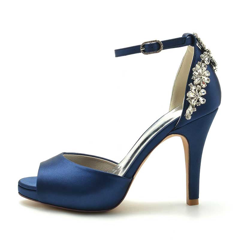 3.94" Wedding Platform Shoes Ankle Strap Rhinestones Prom Shoes