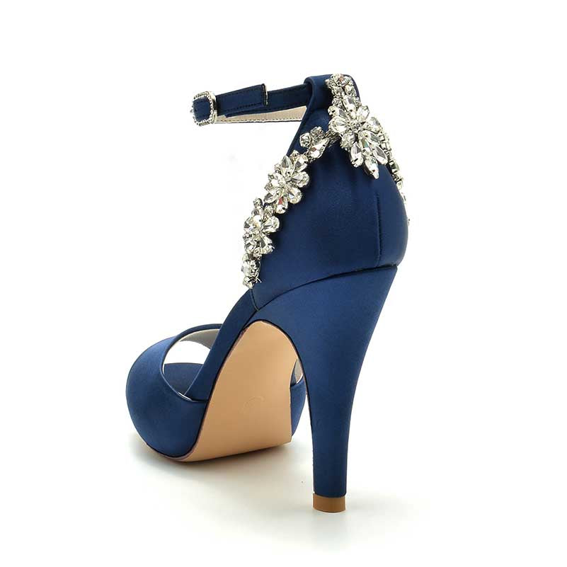 3.94" Wedding Platform Shoes Ankle Strap Rhinestones Prom Shoes
