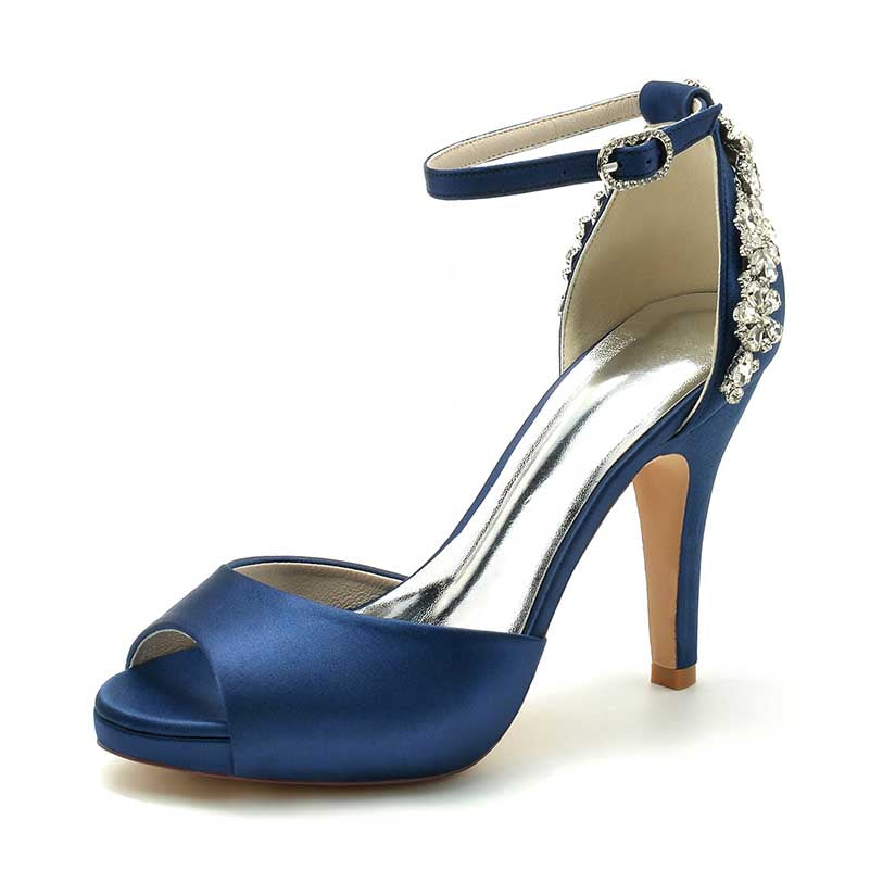 3.94" Wedding Platform Shoes Ankle Strap Rhinestones Prom Shoes