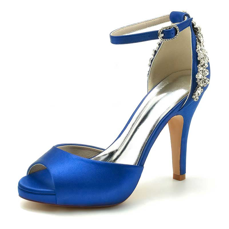 3.94" Wedding Platform Shoes Ankle Strap Rhinestones Prom Shoes