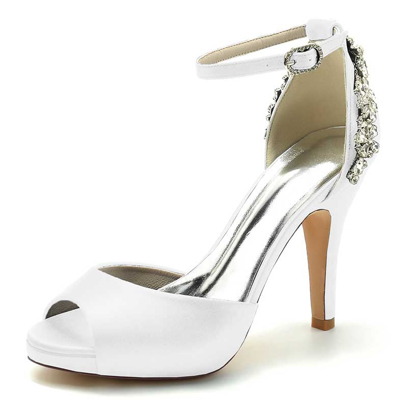 3.94" Wedding Platform Shoes Ankle Strap Rhinestones Prom Shoes
