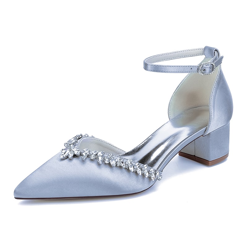 Wedding Shoes Satin Chunky Heel Bridal Heels Ankle Strap Dress Shoes