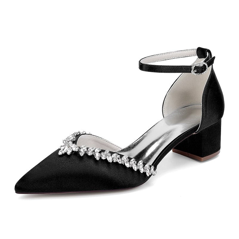 Wedding Shoes Satin Chunky Heel Bridal Heels Ankle Strap Dress Shoes