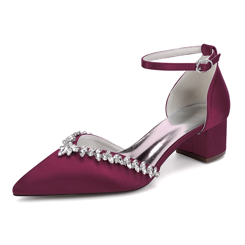 Wedding Shoes Satin Chunky Heel Bridal Heels Ankle Strap Dress Shoes