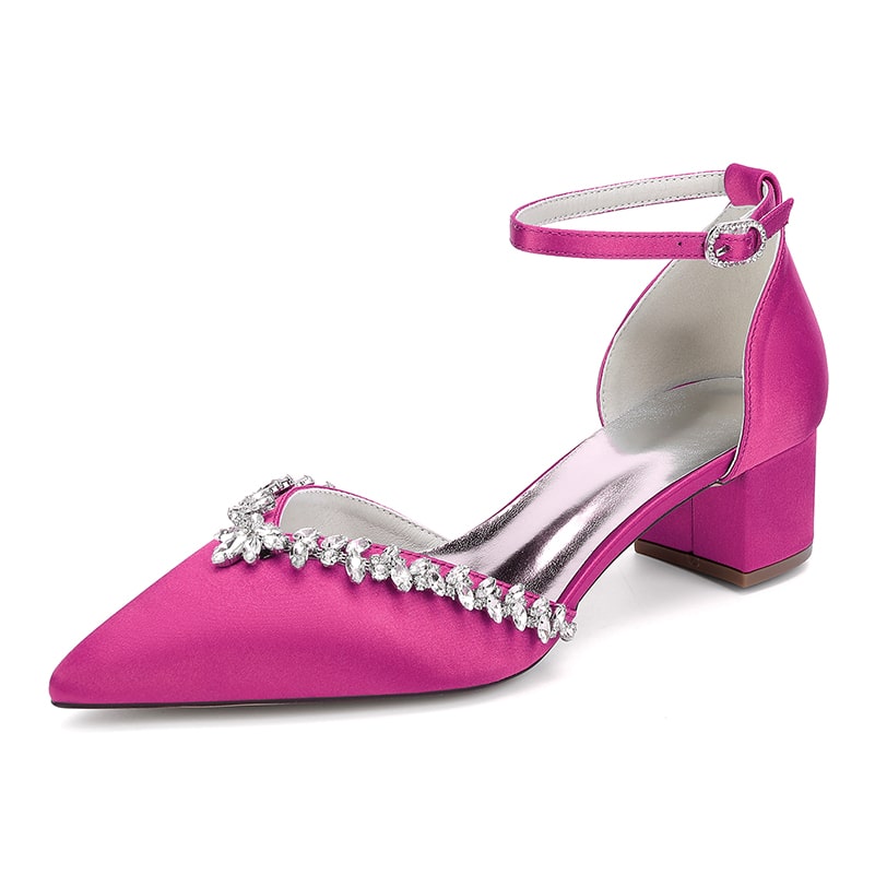 Wedding Shoes Satin Chunky Heel Bridal Heels Ankle Strap Dress Shoes