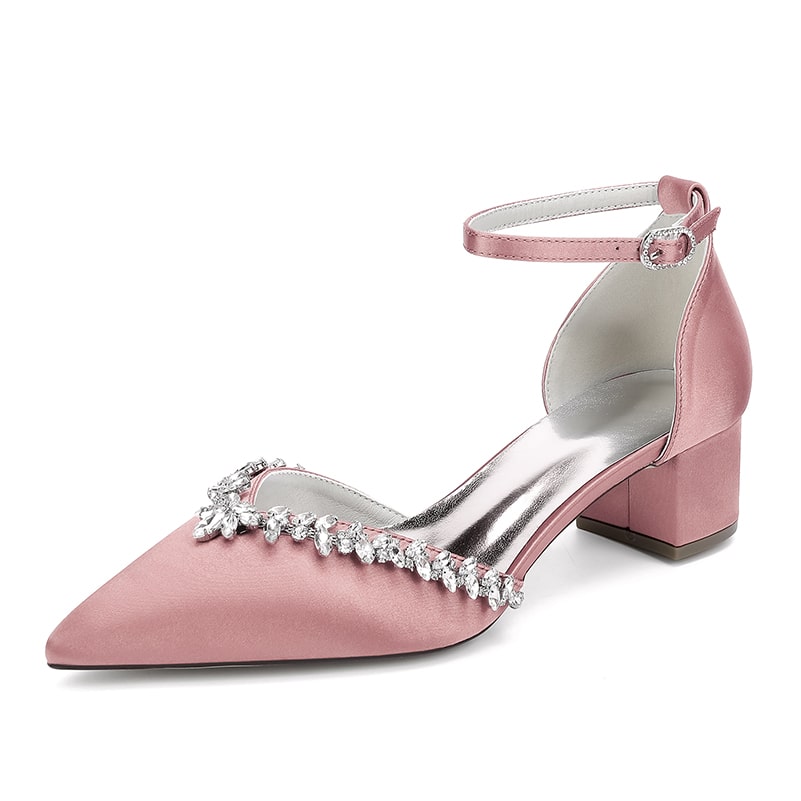 Wedding Shoes Satin Chunky Heel Bridal Heels Ankle Strap Dress Shoes