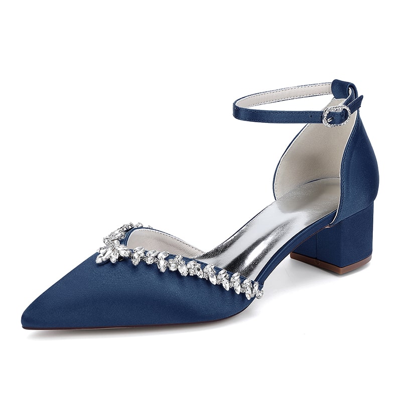 Wedding Shoes Satin Chunky Heel Bridal Heels Ankle Strap Dress Shoes