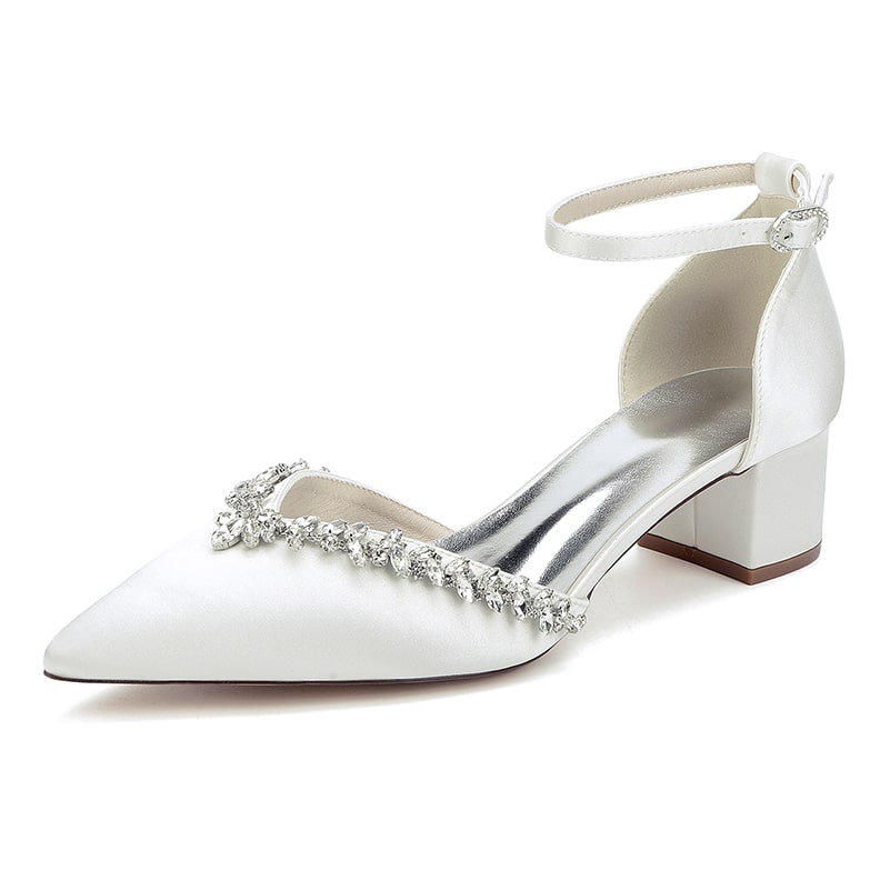 Wedding Shoes Satin Chunky Heel Bridal Heels Ankle Strap Dress Shoes