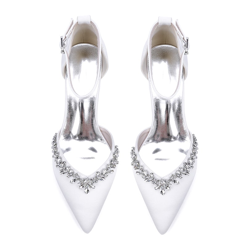Wedding Shoes Satin Chunky Heel Bridal Heels Ankle Strap Dress Shoes