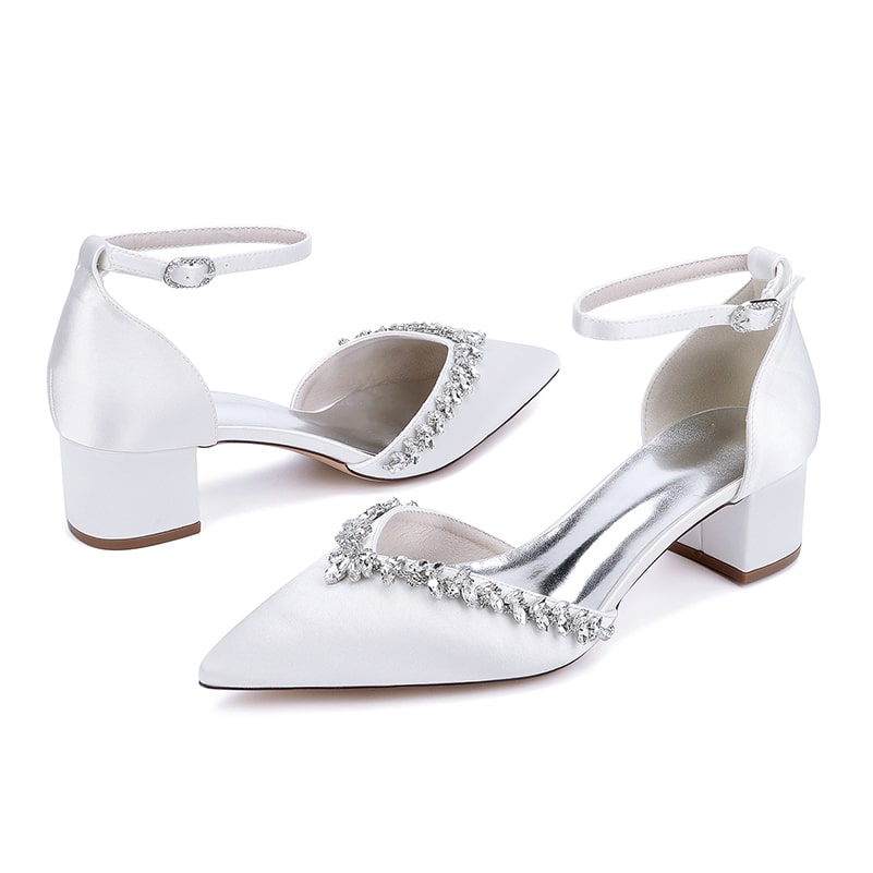 Wedding Shoes Satin Chunky Heel Bridal Heels Ankle Strap Dress Shoes