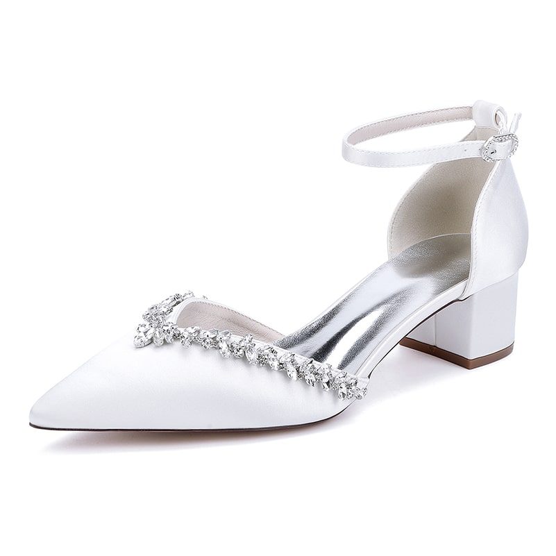 Wedding Shoes Satin Chunky Heel Bridal Heels Ankle Strap Dress Shoes