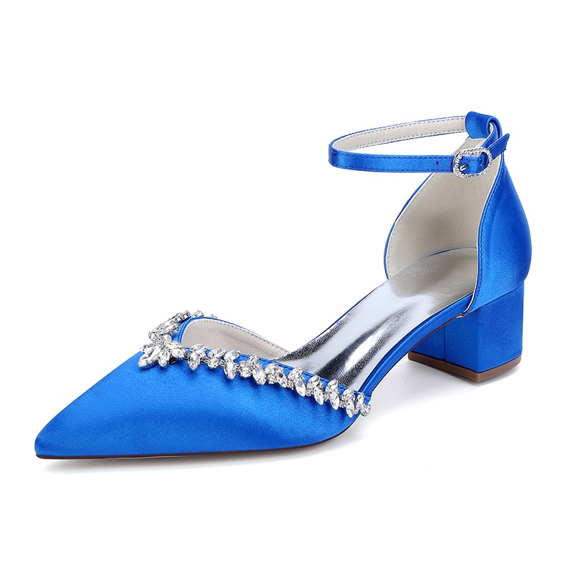 Wedding Shoes Satin Chunky Heel Bridal Heels Ankle Strap Dress Shoes