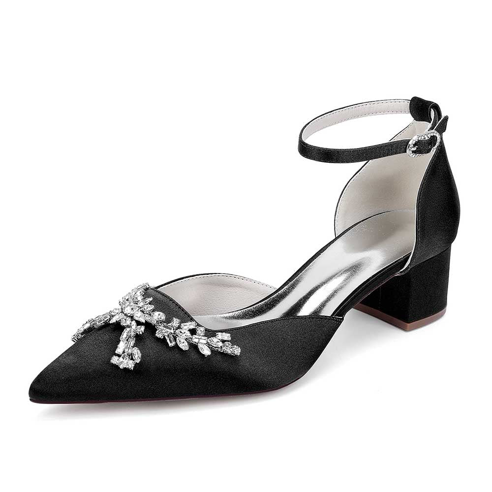 Wedding Shoes Satin Chunky Heel Slingbacks Ankle Straps Bridal Shoes