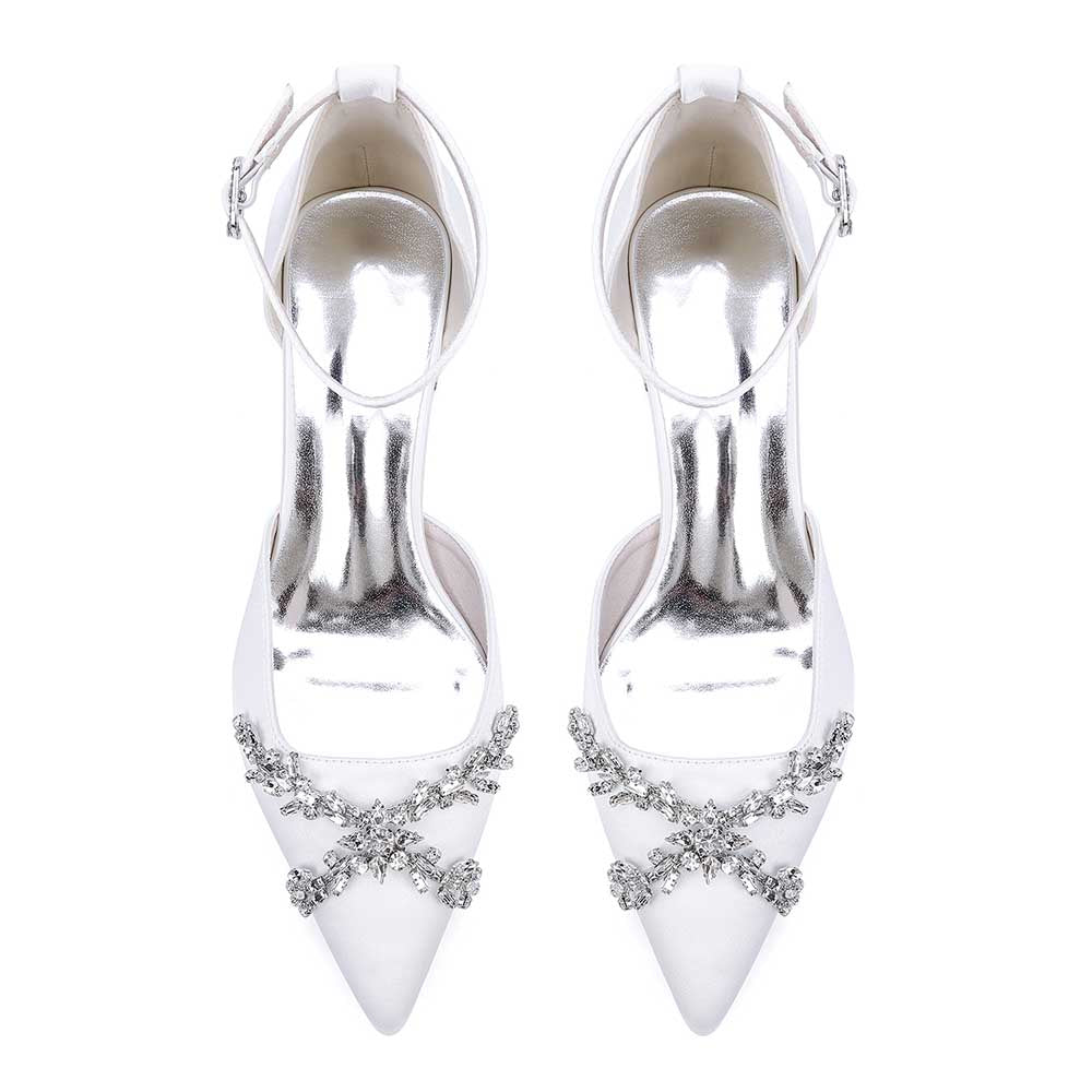 Wedding Shoes Satin Chunky Heel Slingbacks Ankle Straps Bridal Shoes